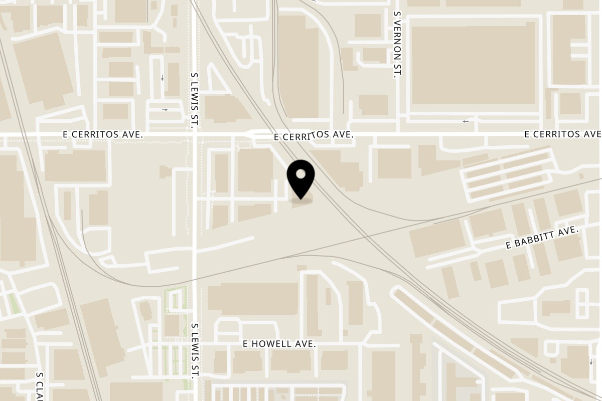 Map showing the location of AHI Hawaiian BBQ Anaheim on 1560 S Lewis St in Anaheim